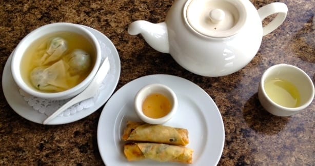 An assortment of dumplings and rolls with tea at the Bamboo Garden in Banff