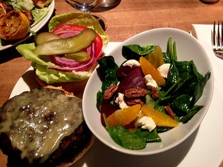 Barbecue burger and salad from Saltlik in Banff